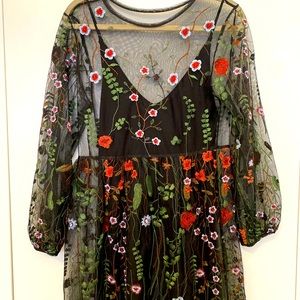 Zara medium two piece floral dress; embroidered and knitted dresses, worn once.
